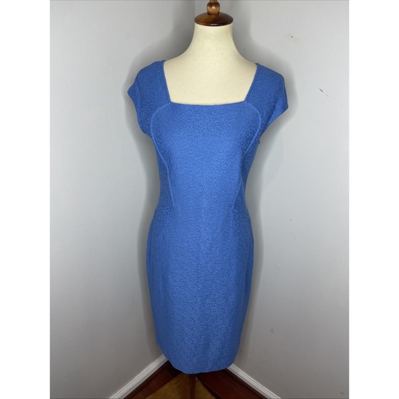 St. John Blue Wool Rayon Sleeveless Knit Knee Length Dress Sz 6 - Picture 1 of 9